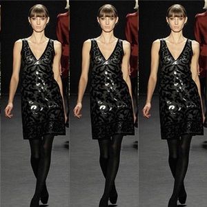 Naeem Khan Dress Patent Leather Appliqué Silk